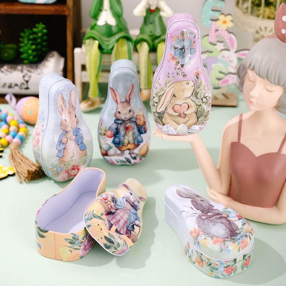 Cartoon Easter Egg Tinplate Case Vintage Easter Egg Tin Box Tinplate Cookie Box  Easter Accessories