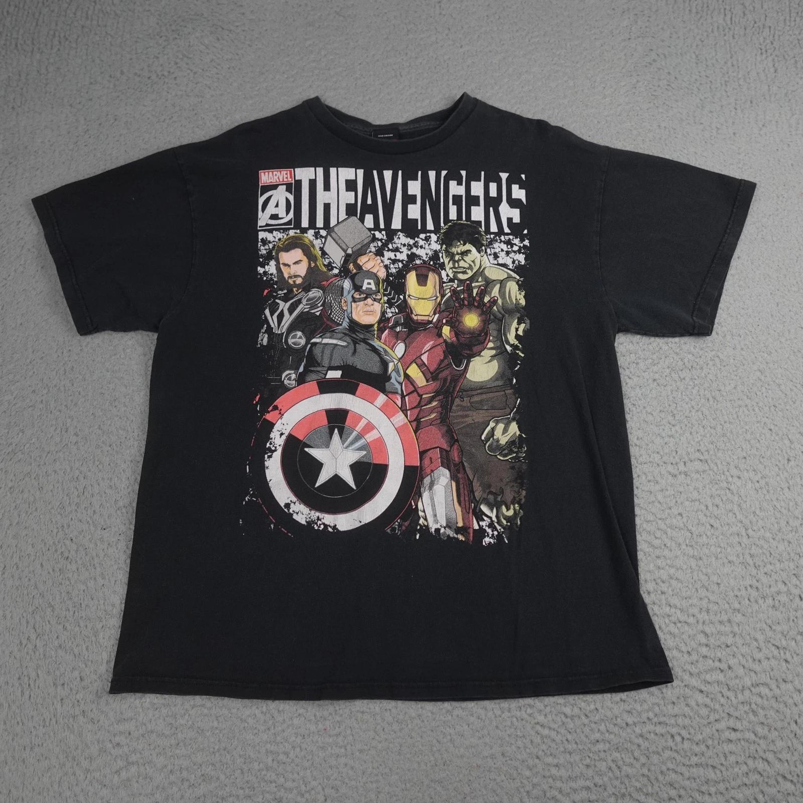 

Marvel Avengers Shirt Mens XL Black Graphic Captain America Iron Man Mad Engine S