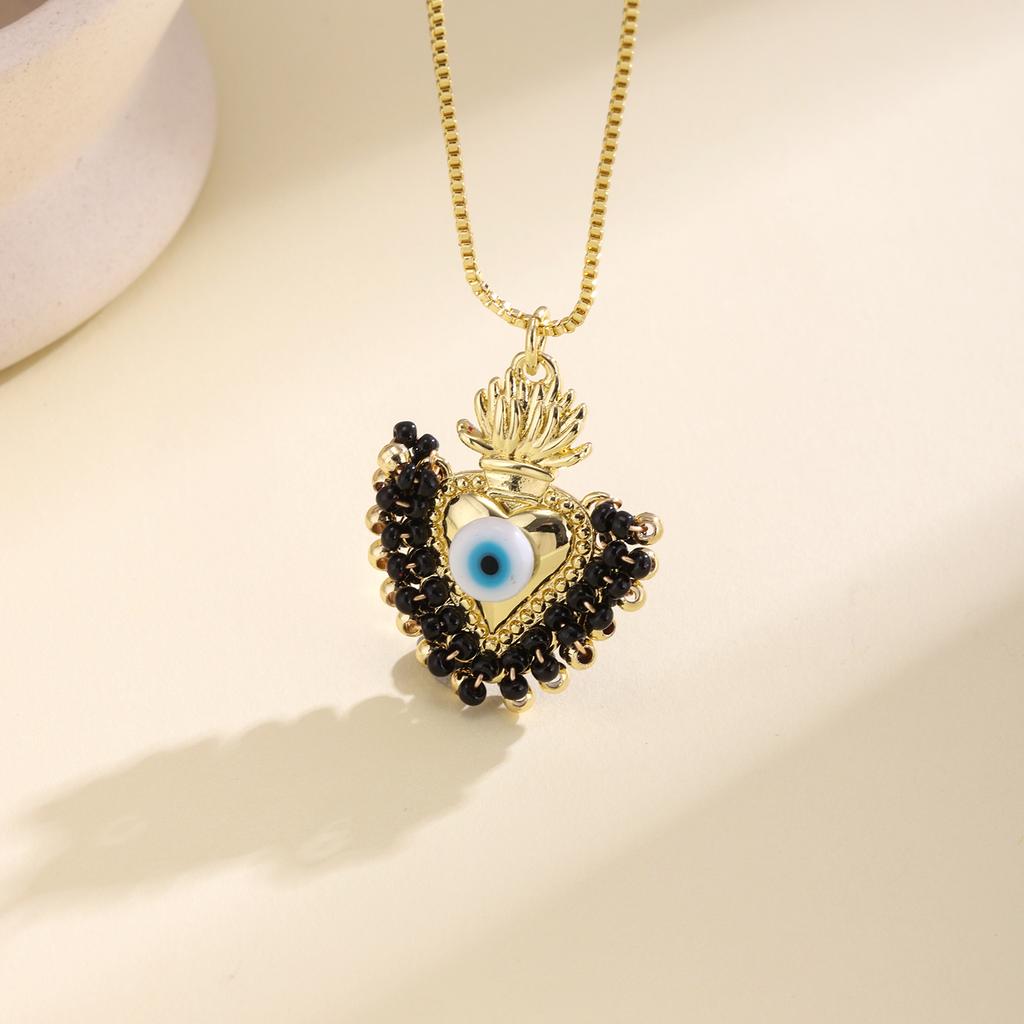 Nidin Sacred Heart Evil Eye Necklace Women Colorful Beaded Pendant Chain Choker Boho Style Lucky Protection Jewelry Wholesale