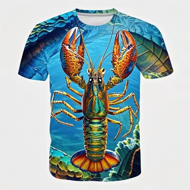Funny Crayfish Graphic Short Sleeve Children's Clothing Boy Tshirt Fashion Casual Kids Summer Clothes Girl Clothes O-Neck Tops
