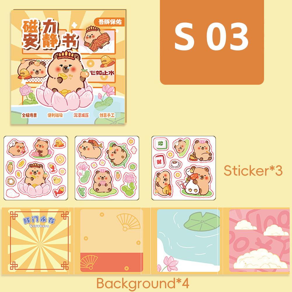 Capibara Theme DIY Sensory Quiet Book for Girls No-Cut Busy Book Fine Motor Skills Toy Reusable Sticker Squeeze Sensory Bean Bag Book for Kids