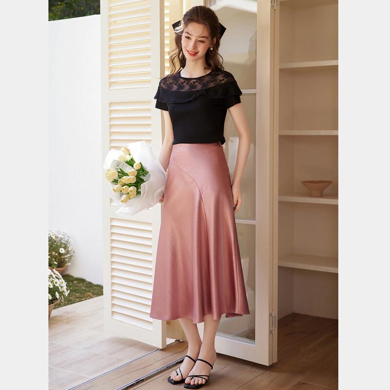 Bailuyu French Elegant Shimmer Slim Fit Short Sleeve Women's T-Shirt