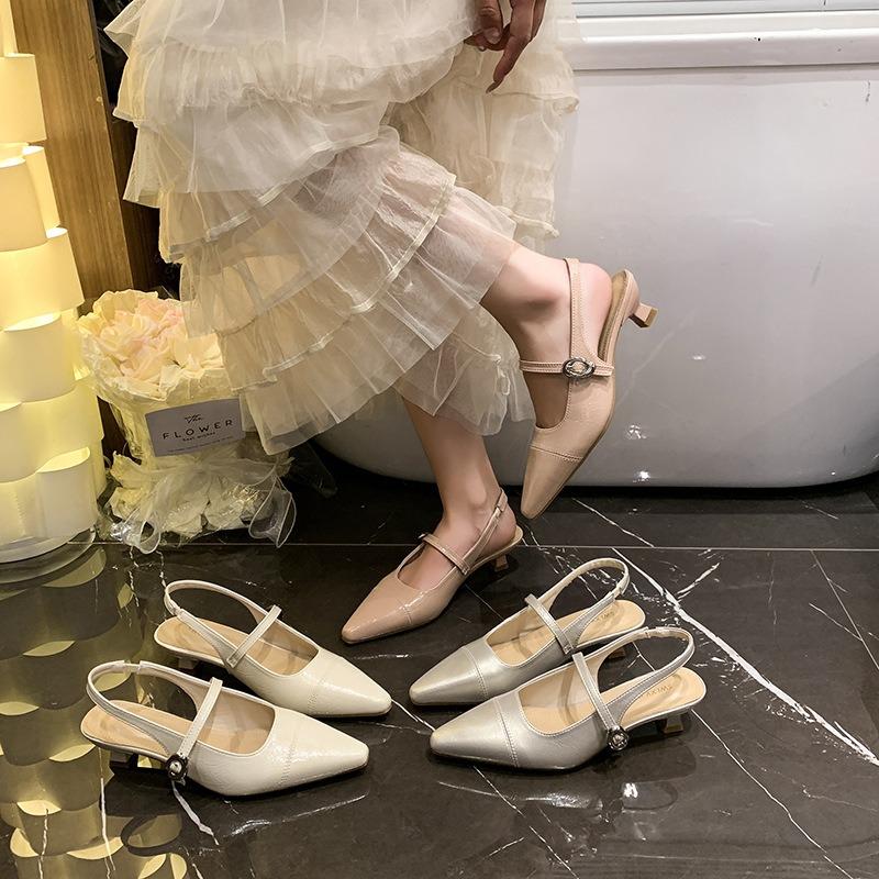 Pointed High-heeled Sandals Women's New Summer Outer Wear One-word Buckle Belt Versatile Empty Shoes