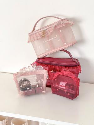 Ruffled Mesh Bag: Chic Portable Student Lipstick Holder