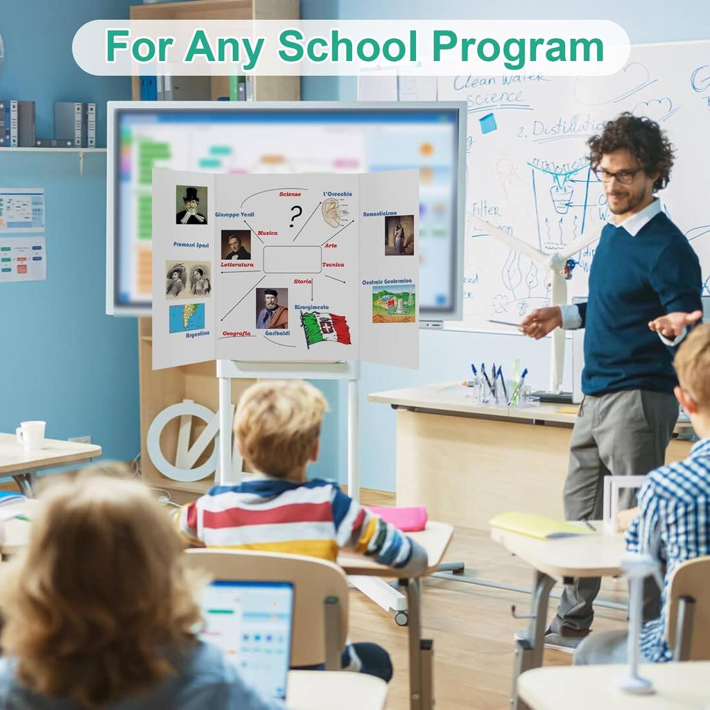 3PCS Trifold Poster Board, 21×14 Inch tri fold Poster Boards, White Corrugated Project Boards for Artwork Showcase, Science Fairs, School Projects,