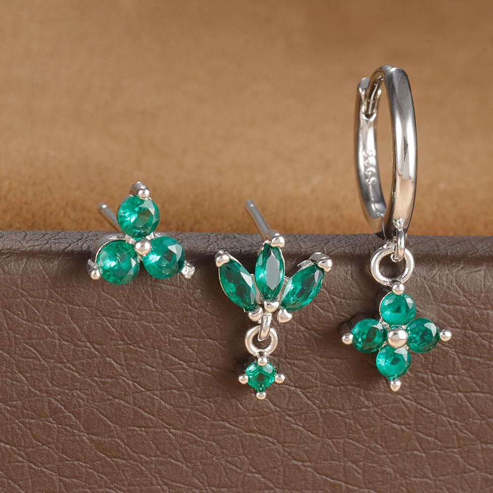 Luxury Flowers Pendant Piercing Earrings Set For Women Stainless Steel Colorful Zircon Hoop Earring Lady Jewelry aretes de mujer
