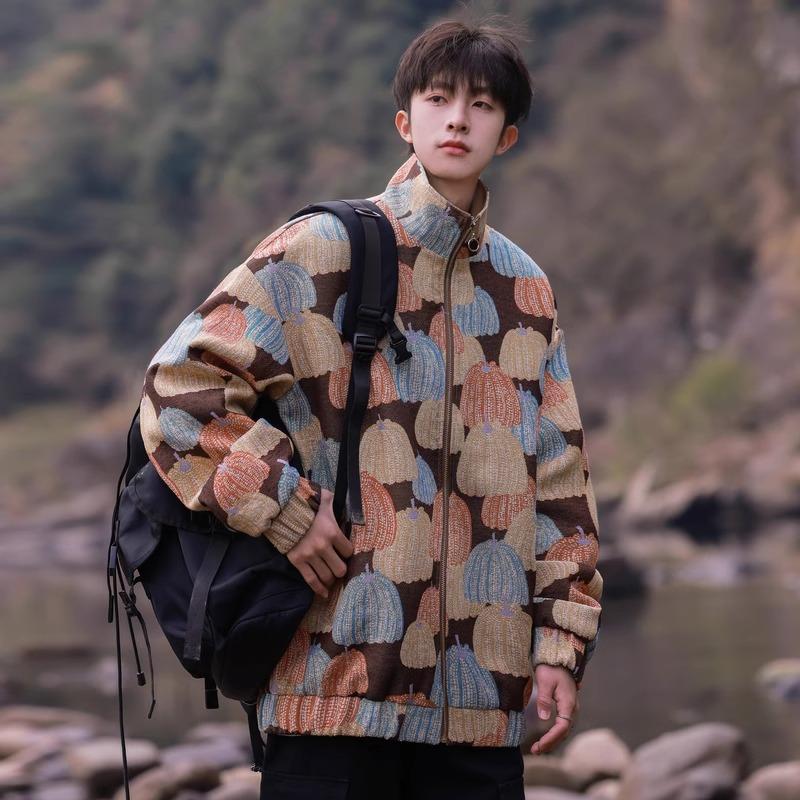 Men's High-end Spring and Autumn New Retro Printed Casual Jacket Top