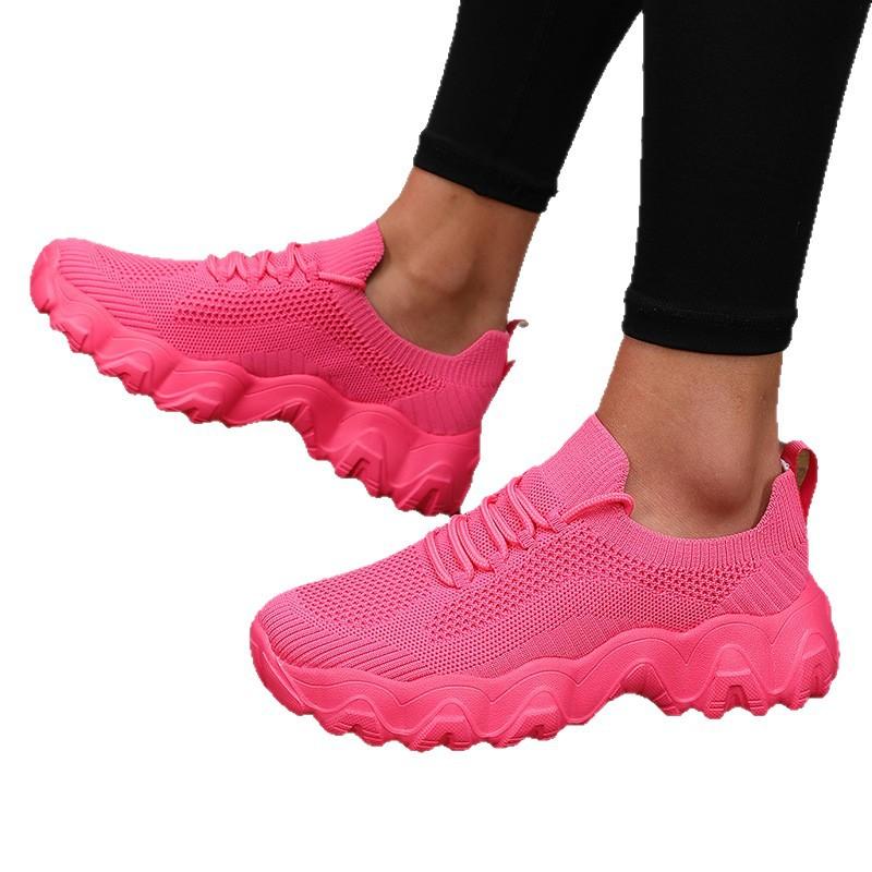 Foreign trade large size mesh sports shoes women's 2025 autumn new thick-soled non-slip lightweight lace-up running shoes casual shoes