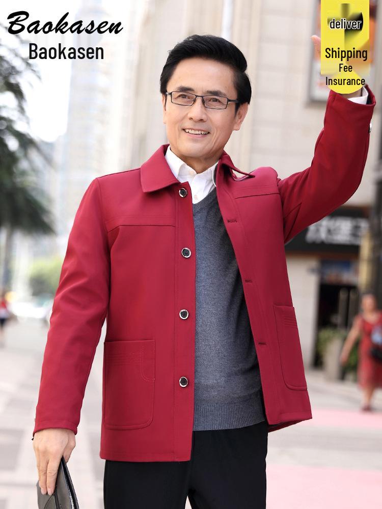 Men's Middle-Aged & Elderly Plus Velvet Thickened Jacket Coat - Suitable for Dad, Grandpa Winter/Spring/Autumn, Zhongshan Suits, 70+ Cotton Wear