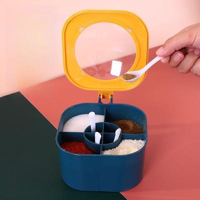4 In 1 Seasoning Box with Spoon Spice Jar Multi Compartment Salt Pepper Spice Jars Pots Kitchen Accessories Condiment Container