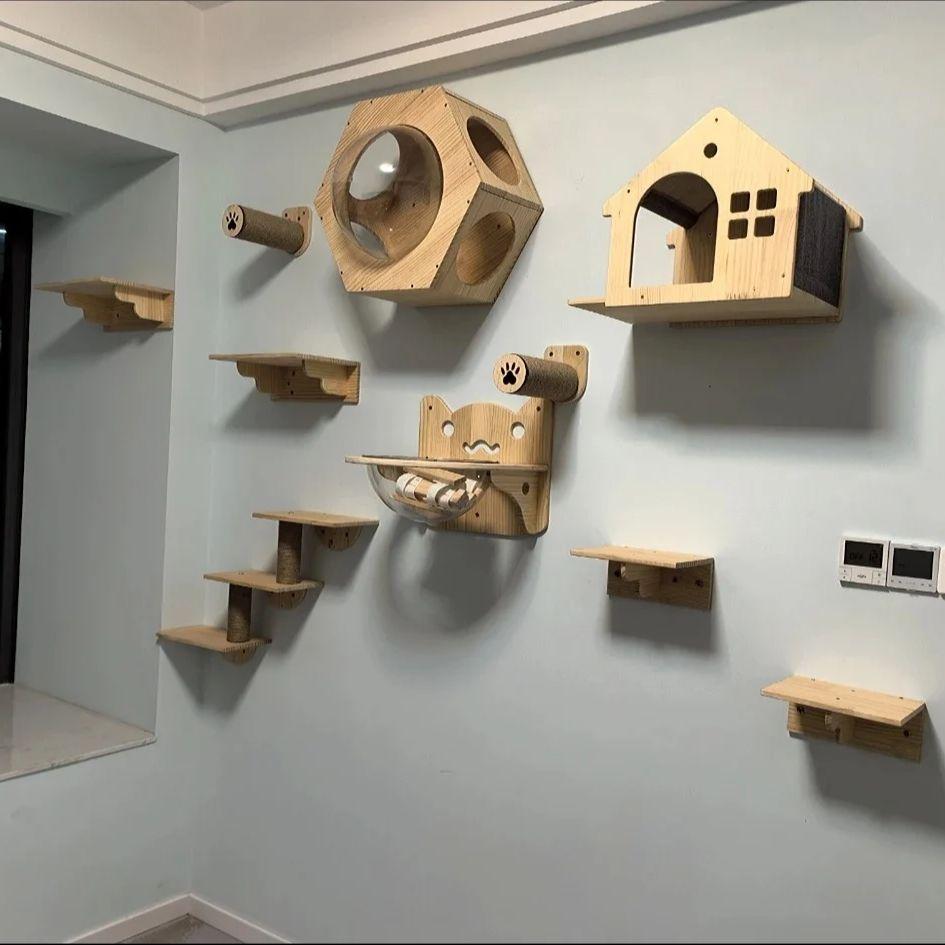 Wall-mounted Cat Climbing Frame 100cm Cat Climbing Ladder Hammock Activity Sisal Cat Grab Post Cat Pedal Indoor Cat House