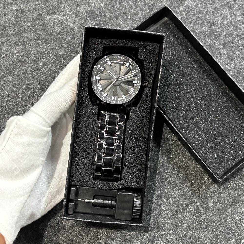 New Men's Watch Rotating Dial Car Clock Stainless Steel Strap Fashion Sports Style 3Bar Quartz Movement Casual Watches