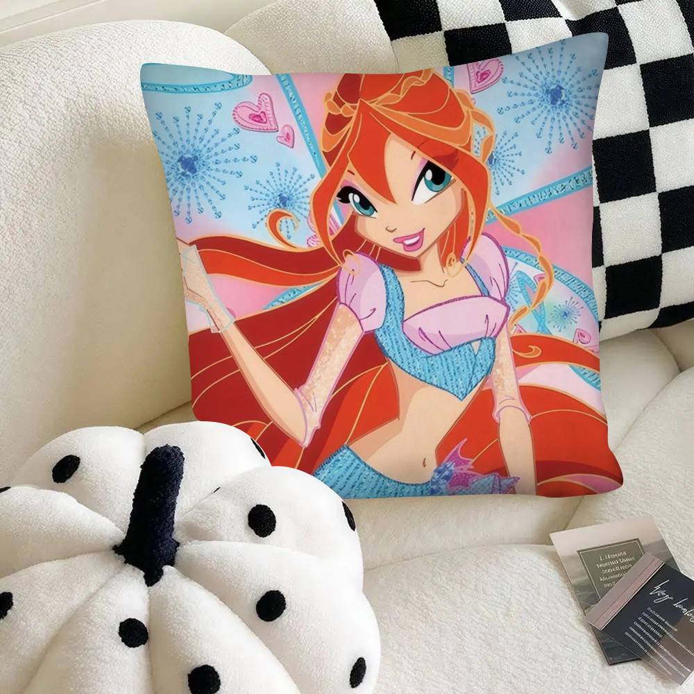 Sending Children Cute GirlS Cartoon W-Winx Pillow Case Square Pillow Bedroom Sofa Leisure Comfort Cushion Car Home Decoration