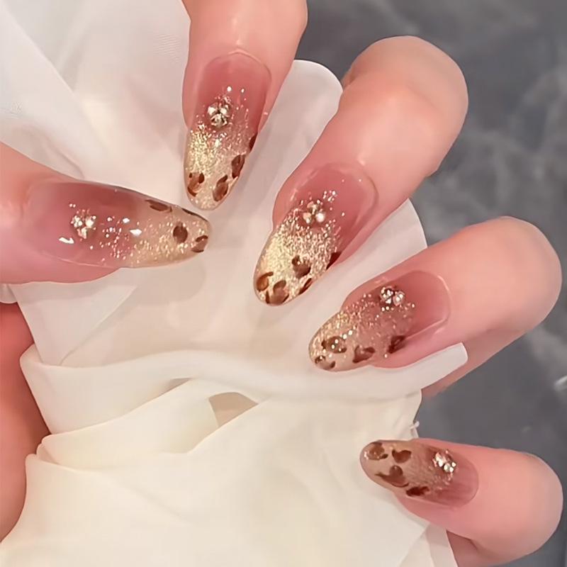 

Xiaohongshu Кошачий глаз Леопардовый принт Накладные ногти - Маникюрный набор в стиле острой девушки Handmade Nails S Size#10 pieces/bag