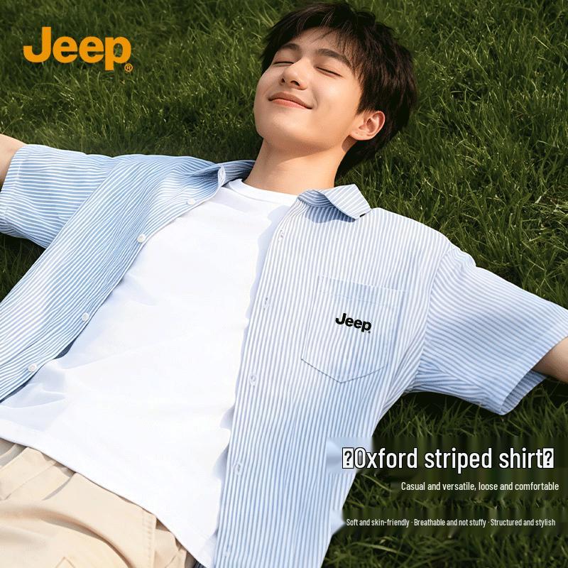 Jeep Men s Summer Striped Oxford Short-Sleeve Shirt L