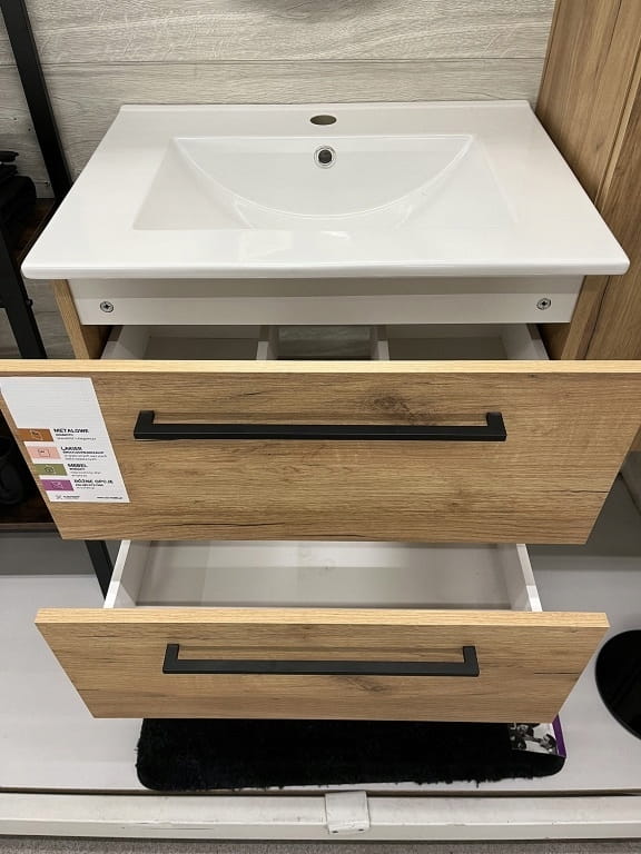 Bathroom Cabinet with Washbasin 50 Cm, Hanging, Craft Oak, Soft-close Pinia
