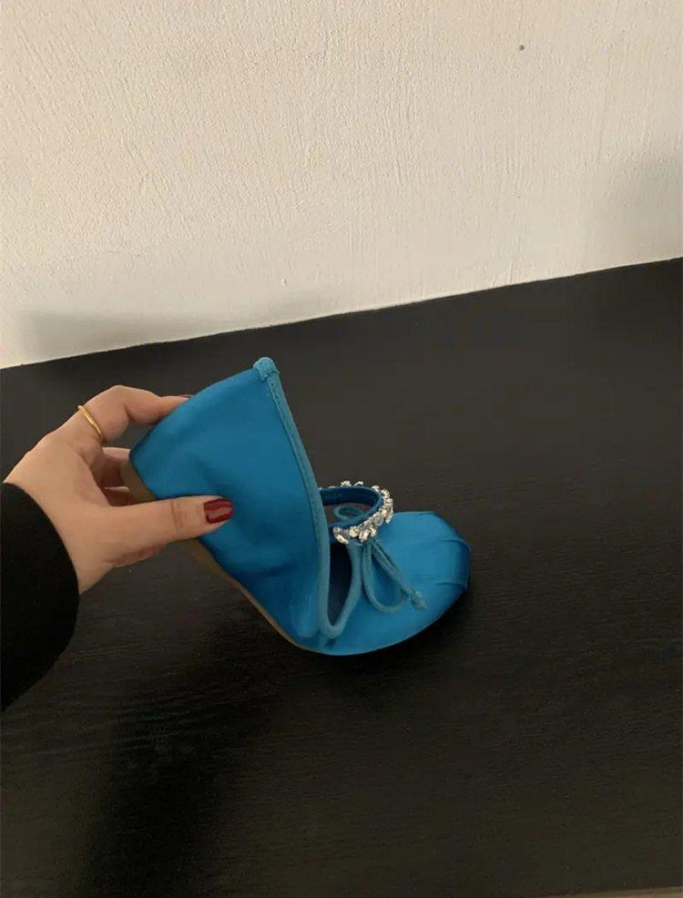 [Armano] French Rhinestone Word Belt Mary Jane Shoes Women's Ballet Shoes Spring and Summer with Skirt Single Shoes Women