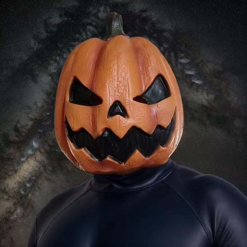Latex Jackolantern Mask Head Cover Scary Pumpkin Mask Dress Up Props Masquerade Mask  Haunted House