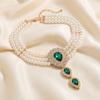 Retro Micro Inlaid Rhinestone Imitation Pearl Choker for Women Luxury Crystal Water Drop Pendant Necklace Party Wedding Jewelry