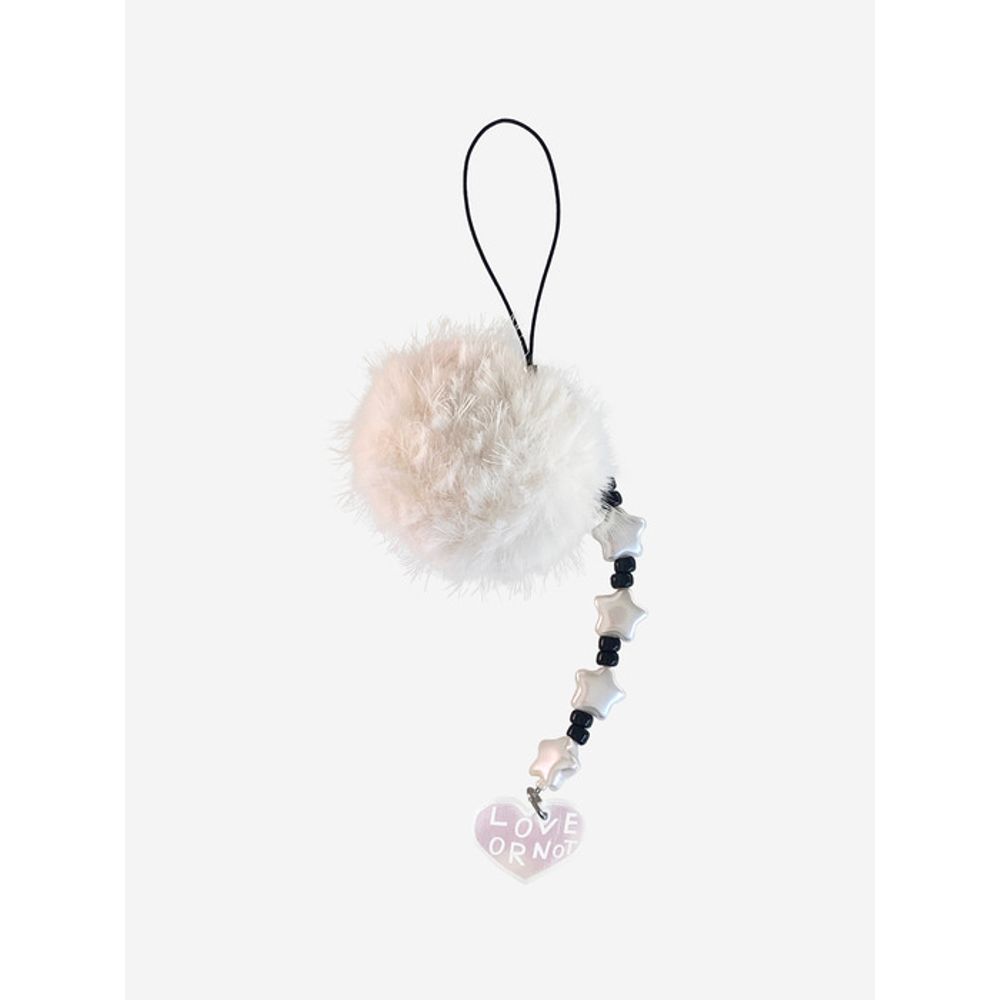 Love or Not Little Tail-White Pompom Beads Strap/Keyring&Tok