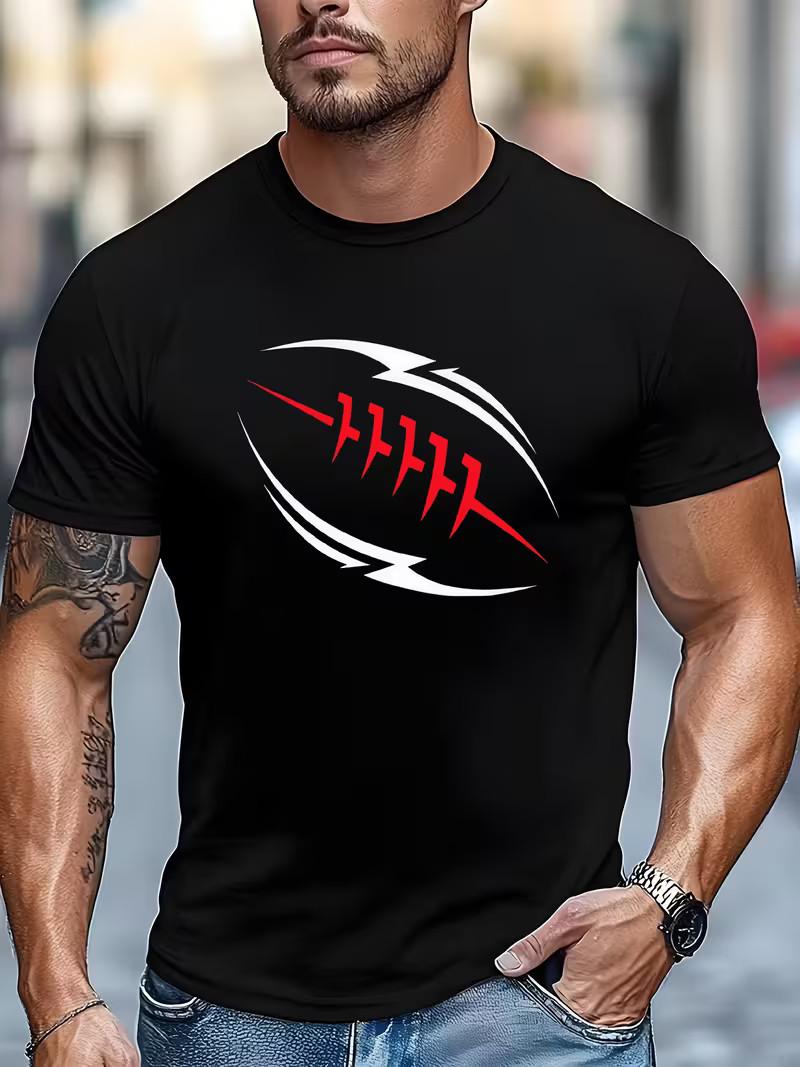 

Men s Rugby Print T Shirt Casual Sports Tee Summer Short Sleeve Crew Neck Top S разноцветный