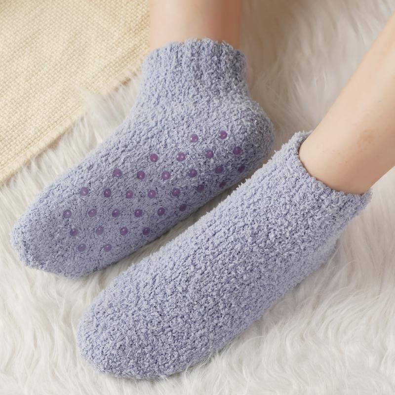 New Women's Slouch Socks Women Thickened Coral Fleece Warm Indoor Floor Silicone Non-slip Invisible Cotton Boat Socks