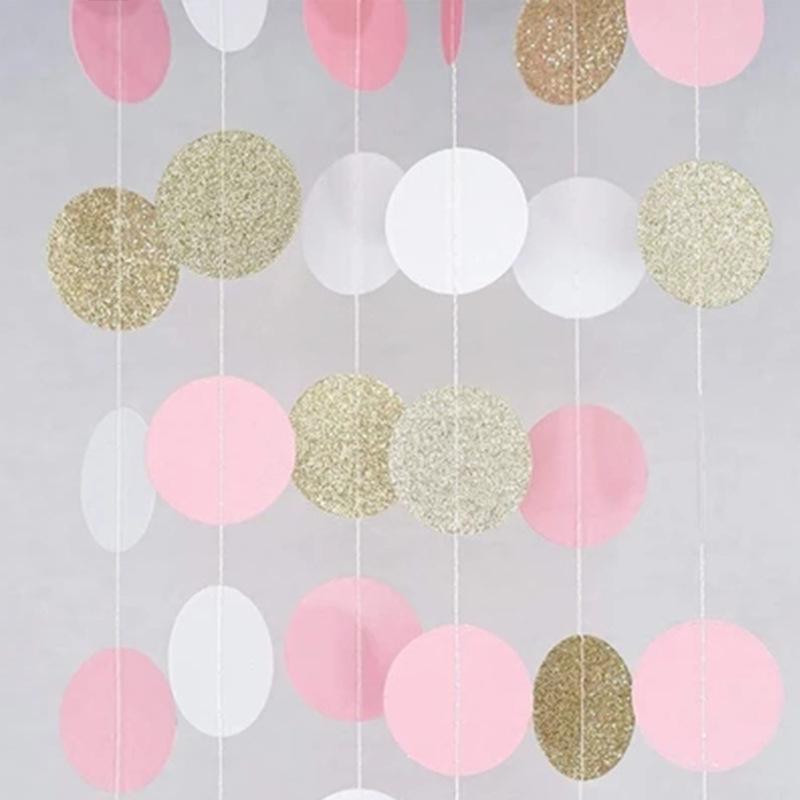Buy 4m Pink White and Gold Glitter Circle Polka Dots Paper Garland ...