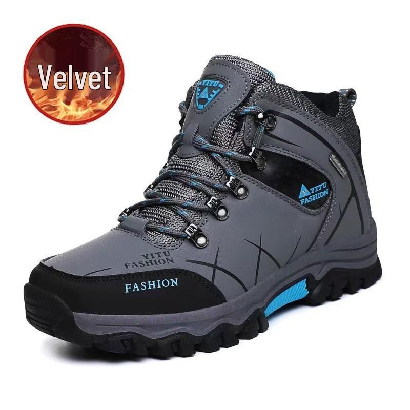 Men's Waterproof Winter Hiking Boots with Fleece Lining, Non-Slip, Wear-Resistant, Durable Outdoor Shoes for Construction and Labor Protection.