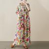 Vintage Květinové Bavlněné Letní Šaty Plus Size pro Ženy Ležérní Volné Dlouhé Krátký Rukáv Nové v Šatech