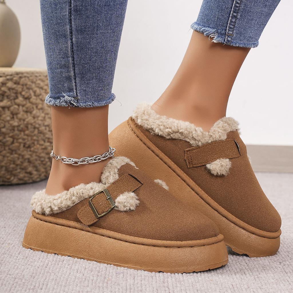 Winter Round Head Thick Sole Anti-slip Sexy Comfortable Casual Cotton Drag Fashionable Suede Warm Flat Slippers for Women