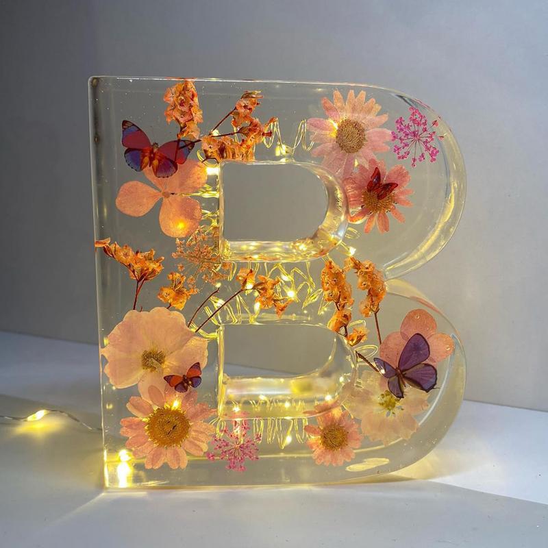 Creative Large Letter Floral Night Light 26 Letters A-Z Dry Flower Simulation Floral Letter Light Valentine's Day Gift