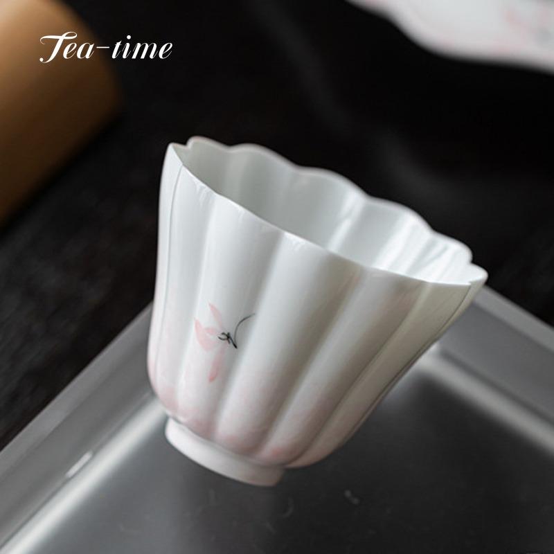 Handbemalte Rosa Orchidee Teetasse Keramiktassen Handgefertigt Blütenblatt Porzellan Teetasse Buddha Hand Tasse Teetassen Ungewöhnlicher Hersteller Jingde Town