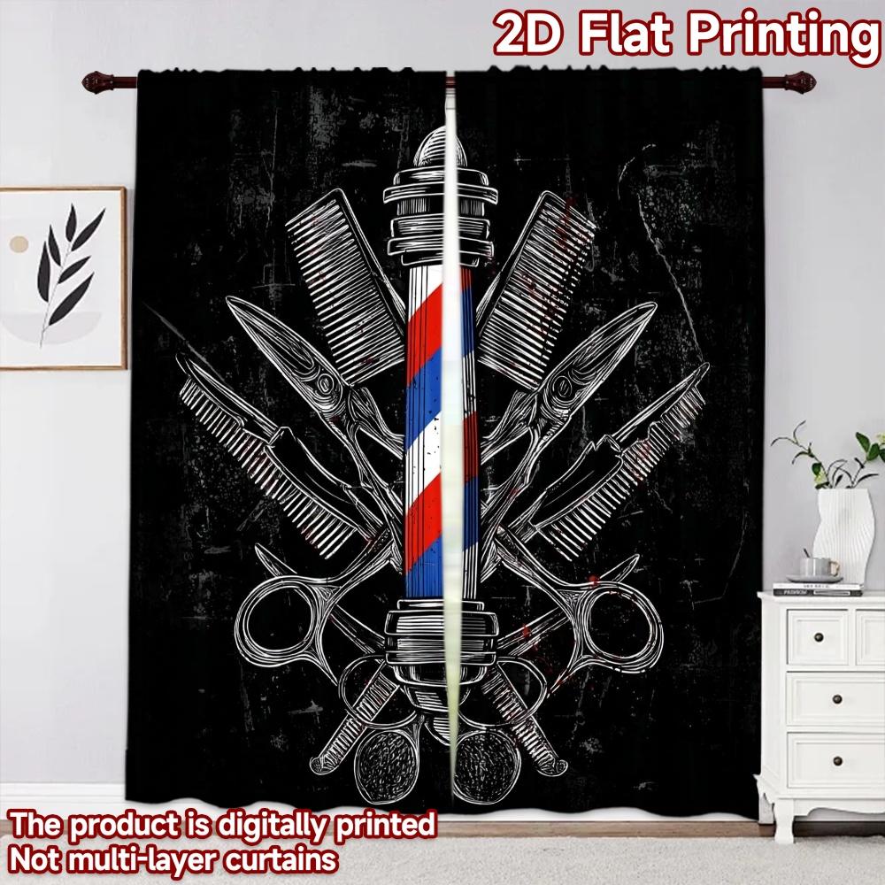 2D Flat Printing 2pcs Curtain Drapes Barber Pole Design Digital Printed Polyester Drapes Party Decorations Perfect for Holiday