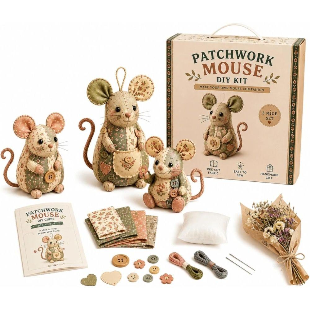 Handmade Patchwork Mouse Kit Pre Cut Fabric Mouse Sewing Kit Patchwork Craft Kit  Craft Learning