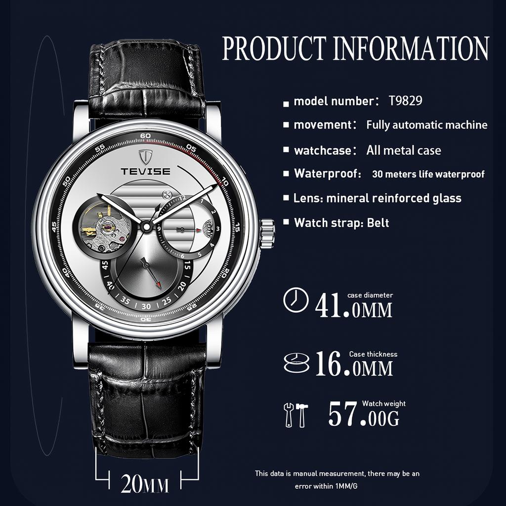 Relógio mecânico masculino totalmente automático Tourbillon Hollow Timing Dial masculino à prova d'água Noctilucente Simples Relógio mecânico empresarial Relógio pessoal