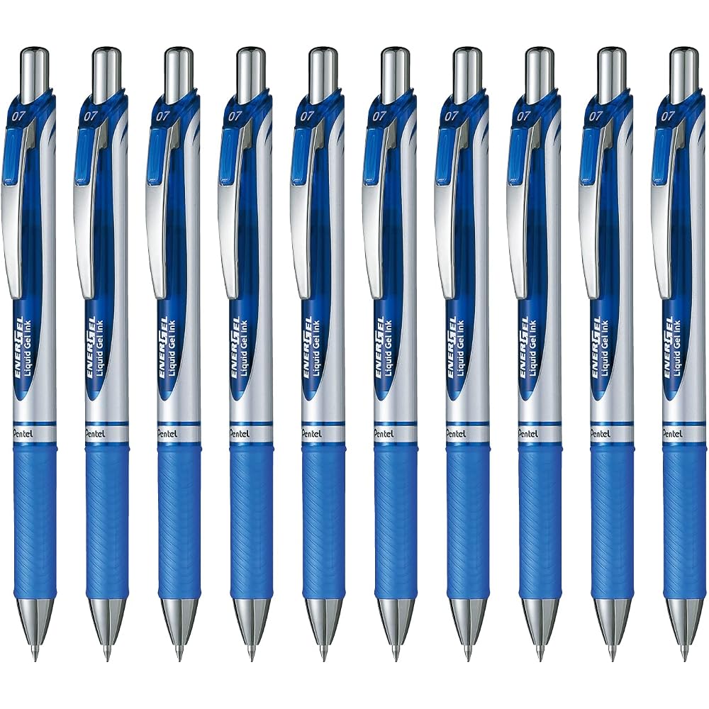 Pentel Ballpoint Pen Gel Ink Gel Knock Type, 0.7 Mm, Silver Shaft, BL77-C, Blue, 10 Pcs