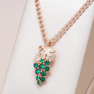 Grape Shape Golden Pendant Green Zircon Necklace for Women Double Hoops Long Chain Necklaces Vintage Jewelry