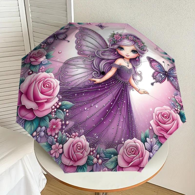 1PC Fairy Butterfly Umbrella-8-Rib Reinforced, Automatic Open, Lightweight & Durable, Cute Fashion Accessory for Outdoor-Y0346