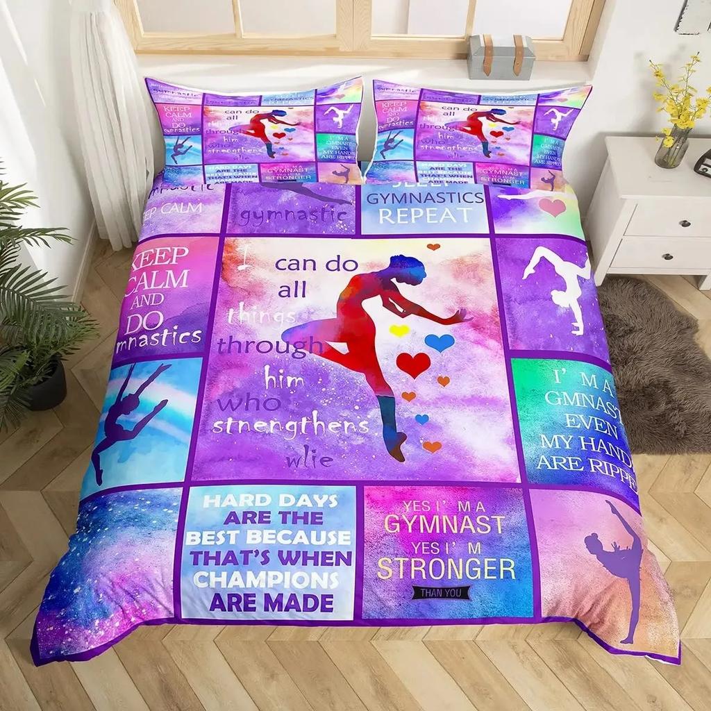 Cheerleader Duvet Cover Set Full Size,Girls Dancer Comforter Cover Geometric Checkered Bedding Set Girls Cheerleading Bedspread