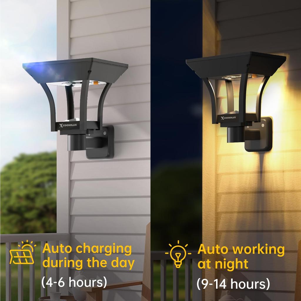 Solar Porch Lights Outdoor 2 Pack Solar Powered Wall Lights IP65 Waterproof Wall Sconce Lights Outdoor for Front Door Walkway