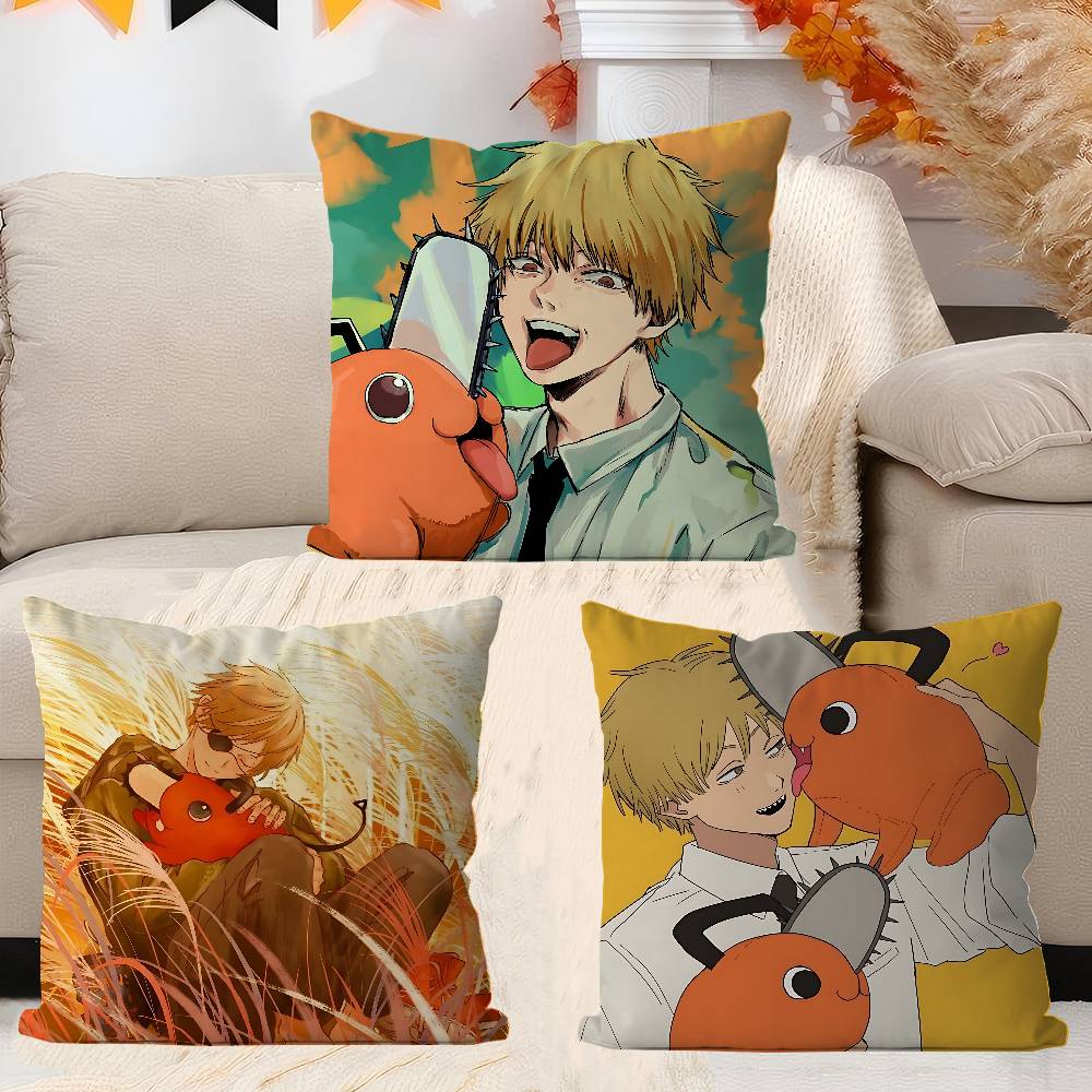 Denji Piła Człowiek Ścieg Szczęśliwy Smok Poszewka na Poduszkę Poszewka na Poduszkę Sofową Dekoracja Pokoju Domowego Prezent dla Dzieci