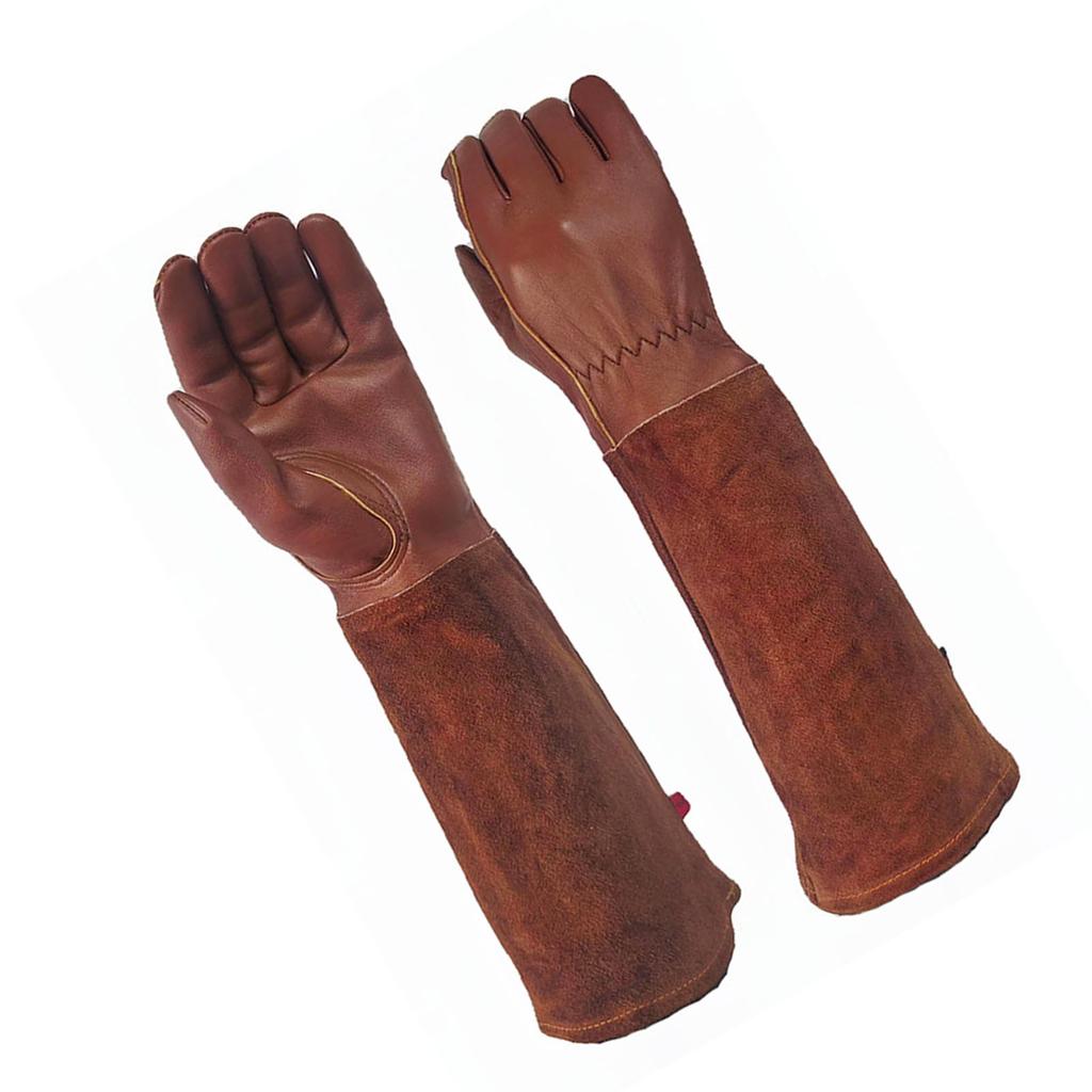 Long Gardening Gloves Cowhide Leather Breathable Thorn Proof Rose Pruning Gloves for Garden Work