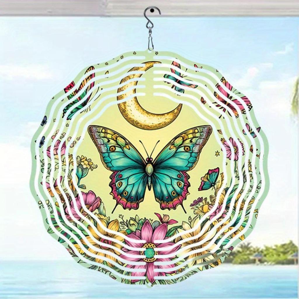 Sino de Vento de Metal Floral Borboleta Iluminado pelo Luar Decoração de Jardim ao Ar Livre Sons Suaves Presente de Feriado para Pátio Varanda Ação de Graças Natal