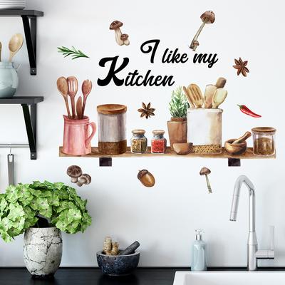 1pc Kitchen Wall Stickers Fun Design Cook Utensils Home Decoration Restaurant 30*60cm Home Decoration Stickers Posters