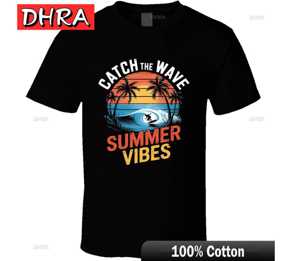 Catch The Wave Summer Vibes T Shirt in Retro Aesthetic Look for Male Short Sleeve Tee Loose Trendy Classic Hip Hop Shirt 4XL