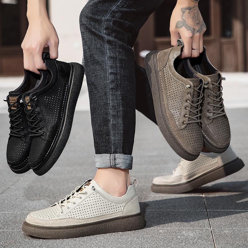 Fashion Classic Skate Shoes Men Genuine Leather Men's Casual Shoes New Lace-Up Mens Sneakers Outdoor Male Breathable Driving Footwear