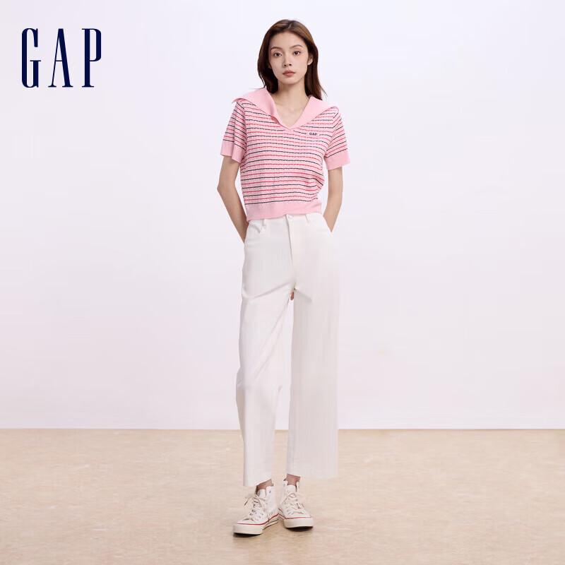 Gap Women s Striped Polo Collar Short-Sleeve Knit Top S