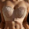 Sexy Lace Embroidery Underwear Women Detachable Strapless Bra Wedding Invisible Slip-proof Brassiere Front Buckle Push Up Bras