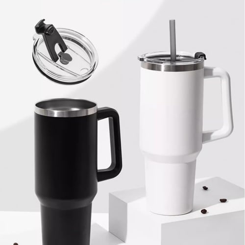 Samcos Tumbler Lid, Replacement Tumbler Lid for Vacuum Insulated Mug Cups, with Straw, Transparent, Improved Heat and Cold Insulation, Slide-Opening D