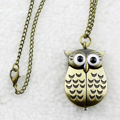 Retro Owl Shape Pendant Analog Pocket Watch Chain Necklace Unisex Jewelry Gift